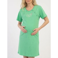 Cotonhause Kadın Kısa Kol Emzirme Kolaylıklı %100 Pamuk Hamile Lohusa Yeşil Gecelik COT519246