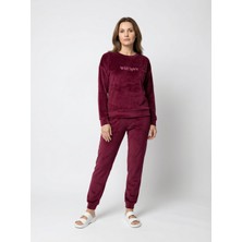Love Giyim Yazılı Kadife Pijama Takımı