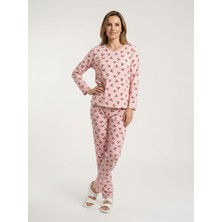 Love Giyim Kiraz Desenli Yuvarlak Yaka Pijama Takımı