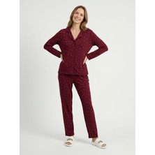 Love Giyim Kalp Desenli Düğmeli Pijama Takımı