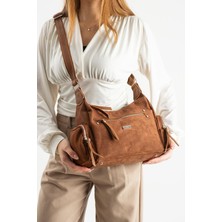 Asel Çanta, Taba süet Kadın Omuz ve Çapraz Askılı Çok Bölmeli Günlük Çanta