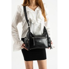 Asel Çanta,Siyah rugan  Kadın Omuz ve Çapraz Askılı Çok Bölmeli Günlük Çanta