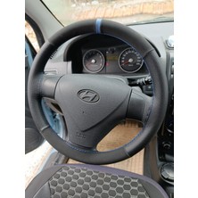 Hasbay Dikişli Direksiyon Kılıfı Noktalı Deri Nubuk Deri Mavi Yüzük Mavi Dikişli Hyundai Getz / Era Için