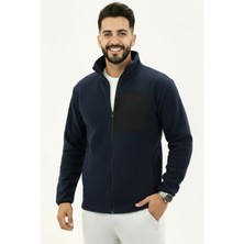 Lacivert Erkek Softshell Anti Peeling Polar Ceket 3 Cepli Tam Fermuarlı Ön Parça Detaylı