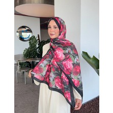 Moda Nuda Mira Ipek Desenli Pamuk Soft Şal Mena Serisi Kırmızı Siyah