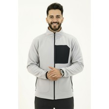 Gri Erkek Softshell Anti Peeling Polar Ceket 3 Cepli Tam Fermuarlı Ön Parça Detaylı