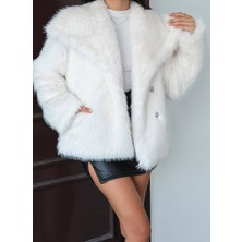 Arzu Has Butik Yeni Sezon Şal Yaka Premium Kırık Beyaz Suni Kürk Mont