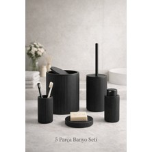 Noctis Nest Banyo Seti 5 Parça Mat Siyah Çöp Kovası Tuvalet Fırçası Sabunluk Diş Fırçalık