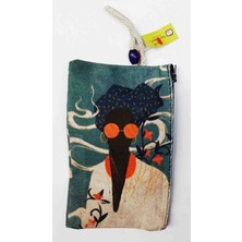 Haydimaydi Bez Kalem Telefon Çantası Yeşil Kadın Baskılı