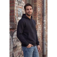 Veleno Siyah Erkek 3 İp  Kapüşonlu Yandan Cepli Sweat Polarlı Yünlü Yumuşak Puf Kumaş