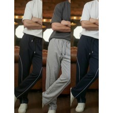 Erkek 3'lü Paket Baggy Biyeli Oversize Relaxed 4 Mevsim Eşofman Altı Bol Paça 2 Iplik Tam Kalıp