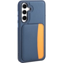 Paladyum Case Samsung Galaxy S25 Fe Uyumlu Suni Deri Kartlıklı Lacivert Kılıf