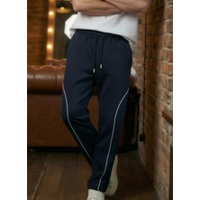 Erkek Lacivert Baggy Biyeli Oversize Relaxed 4 Mevsim Eşofman Altı Bol Paça 2 Iplik Tam Kalıp