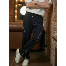 Erkek Siyah Baggy Biyeli Oversize Relaxed 4 Mevsim Eşofman Altı Bol Paça 2 Iplik Tam Kalıp