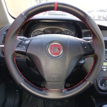 Hasbay Dikişli Direksiyon Kılıfı Minikare Karbon Nokta Deri Kırmızı Yüzük Kırmızı Dikişli Fiorino Linea