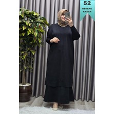 Elmas Tesettür Kadın Giyim Büyük Beden 1 Soğuk Triko Yelekli Fitilli Elbiseli Ikili Takım