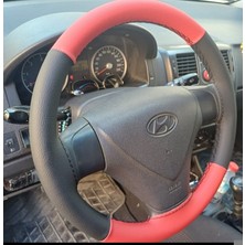 Hasbay Dikişli Direksiyon Kılıfı Kırmızı Siyah Deri Siyah Dikişli Hyundaı Getz - Era Için