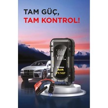 Vitrin Dolusu 8000 Mah Taşnabilir Dijital Ekranlı Araç Akü Takviyeli,powerbank,ışıklı Oto Hava Kompresörü