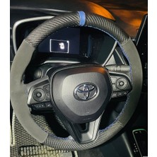 Hasbay Dikişli Direksiyon Kılıfı Karbon Nubuk Deri Mavi Yüzük Mavi Dikiş Toyota Corolla Yeniler