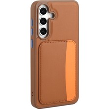 Paladyum Case Samsung Galaxy S25 Fe Uyumlu Suni Deri Kartlıklı Kahverengi Kılıf