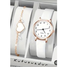 BBS Beyaz Kalpli Bileklikli Kadın Kol Saati Seti - Şık Kombin Kutusuz