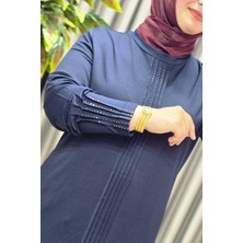 Elmas Tesettür Kadın Giyim Büyük Beden Kolu Nevrür Taşlı Çimalı Elbise