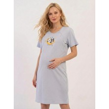 Cotonhause Kadın Kısa Kol %100 Pamuk Emzirme Kolaylıklı Hamile Lohusa Gri Gecelik COT521231