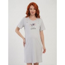 Cotonhause Kadın Kısa Kol Emzirme Kolaylıklı %100 Pamuk Hamile Lohusa Gri Gecelik COT514397