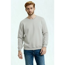 Taş Erkek Sıfır Yaka 3 Iplik Sweatshirt Içi Polarlı Kışlık Kalın