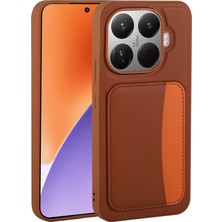 Paladyum Case Xiaomi 15T Pro Uyumlu Suni Deri Kartlıklı Kahverengi Kılıf