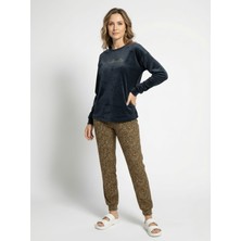 Love Giyim Üst Siyah Alt Leopar Desenli Pijama Takımı