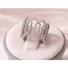 Hid Silver Çtkgdçyzk Çok Taşlı Köşeli Geometrik Desenli Çıtır Yüzük Modeli