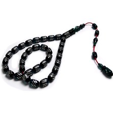 Tesbih Rüyası Gümüş Işlemeli Su Yeşili Renkte Kapsul Kesim Kehribar Tesb