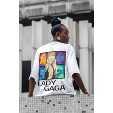 Sevbano Tasarım Lady Gaga Sırt Baskılı Unisex Oversize Şarkıcı Tişört