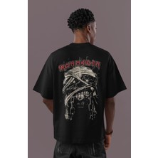 Sevbano Özel Tasarım Iron Maiden Sırt Baskılı Unisex Oversize Rock Metal Müzik Grubu Tişört