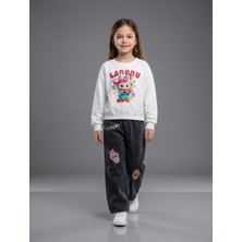 İncilay Kids Labubu Kız Çocuk Renkli Baskılı Sweat ve Kot Pantolon Takım