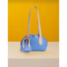 Özüm Takı Çanta Kadın Mini Çantalı Charm Detaylı Uzun Saplı El ve Kol Çantası Mavi Krem