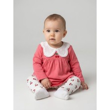 Nazar Kids Kız Bebek Dantel Yakalı Kiraz Nakışlı Alt Üst Takım