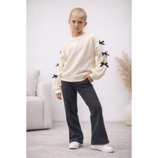 Kız Çocuk Premium Şardonlu Fiyonk Detaylı Sweatshirt Pantolon 2'li Takımı