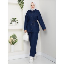 Pamuk Butik Kadın Pantolonlu Kuşaklı Ikili Kot Takım -PMK505