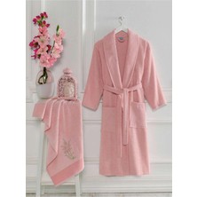 Mira Home Kadın Havlulu Banyo Bornoz Takımı %100 Pamuklu Pembe