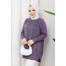 Pamuk Butik Kadın Yandan Fermuarlı Ipek Kupra Merserize Triko Tunik -PMK501