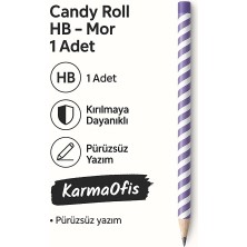 KarmaOfis Mor Candy Roll Kurşun Kalem 1 Adet HB Uç Şerit Desenli Kırılmaya Dayanıklı