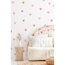 Msticker Kalp Sticker Seti, 77 Adet Pembe Tonlarda Özel Kesim Duvar Cam Çocuk Odası Sticker, Soft Kalpler