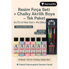 Resim Fırça Seti Silikon Saplı 4’lü + Chalky Akrilik Boya Seti 6×70 ml