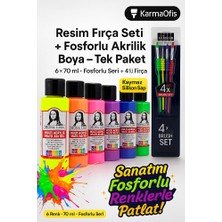 - Resim Fırça Seti Silikon Saplı 4’lü + Multi Akrilik Fosforlu Boya Seti 6×70 ml