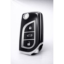 Barkas Elektronik Toyota Corolla Camry Avensis Auris Yaris Aygo Sustalı Nano Anahtar Kılıfı 3 Buton Siyah Gümüş