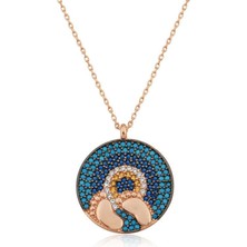 cleovibe Gümüş Rose Nazarlı Bebek Ayak Izi Bayan Kolye