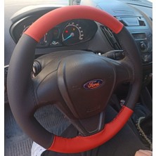 Hasbay Dikişli Direksiyon Kılıfı Kırmızı Siyah Deri Siyah Dikişli F.ord Currier Için