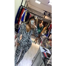 Pink Life Zabra Desenli Kadife Maksi Tulum